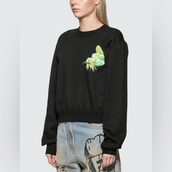 Off-white Racing Crewneck Sweater Pullover Black Green Cropped Sweatshirt - Picture 1 of 16